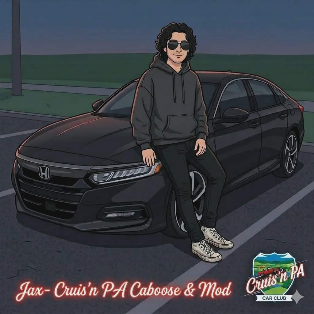 Jax with a black Honda, Cruis'n PA moderator and caboose