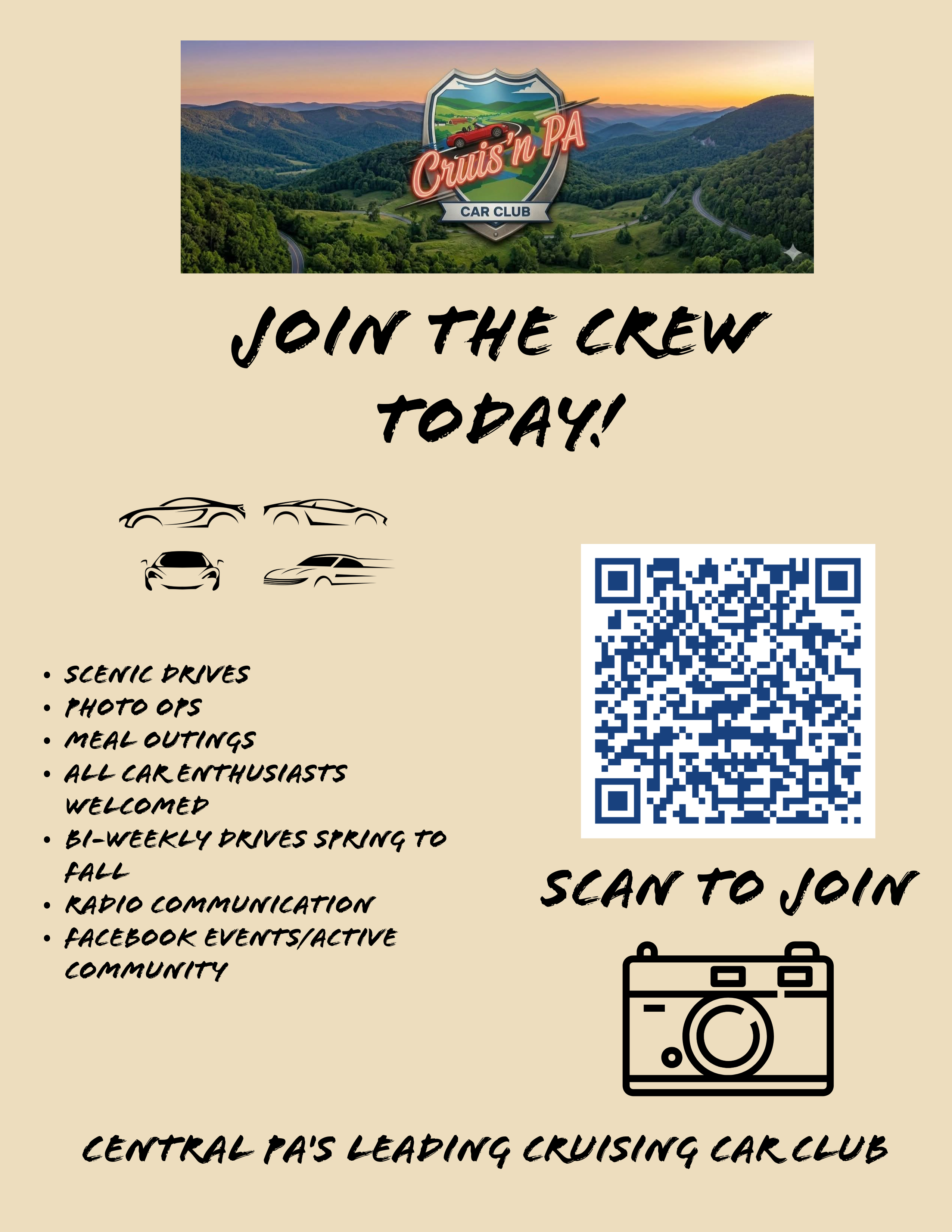 Cruis'n PA Facebook group join QR code